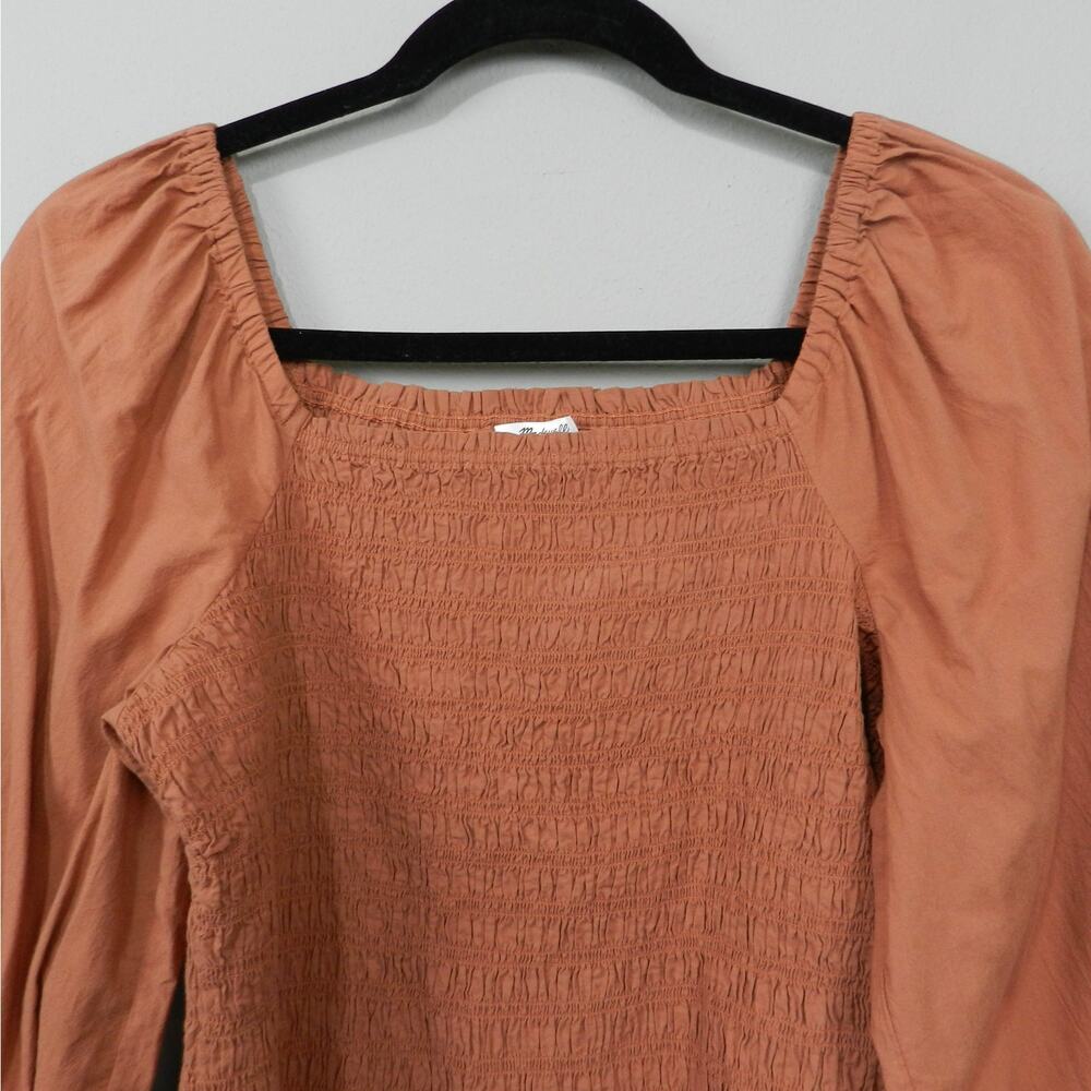 Madewell Lucie Bubble Sleeve Smocked Top Size XL Burnt Umber Style NC843 - Picture 3 of 16